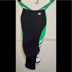 Adidas Gorls Infinitex+Black/Green Solid Splice C one piece